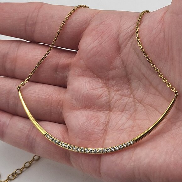 Stella & Dot Gold Tone Rhinestone Crescent Bar Pendant Necklace - Picture 12 of 12